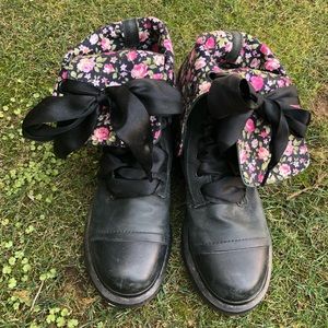 black dr martens boots with flower cuff
